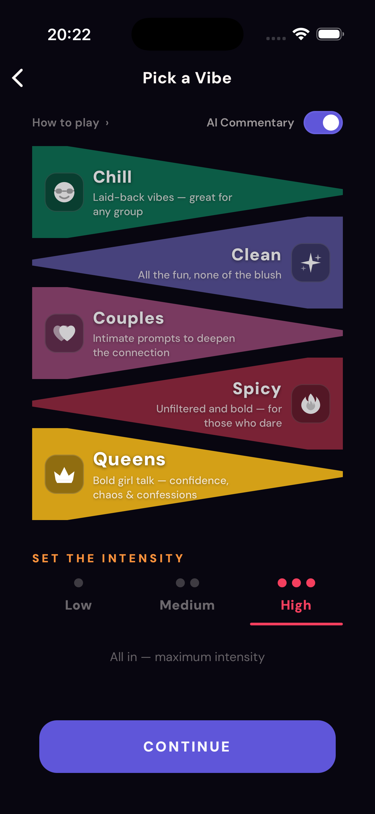 VybeAfterDark mode selection — Pick a Vibe